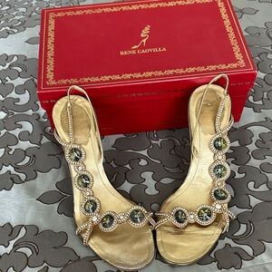 Rene Caovilla Gold and Silver Embellished Sandals